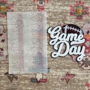 Game Day Patch with Football Design and red rhinestone sleeve transfer